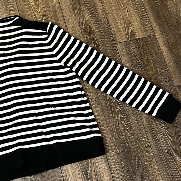 Lauren Ralph Lauren Striped Cardigan Sweater Silver Buttons Black Coastal Large - Picture 7 of 13